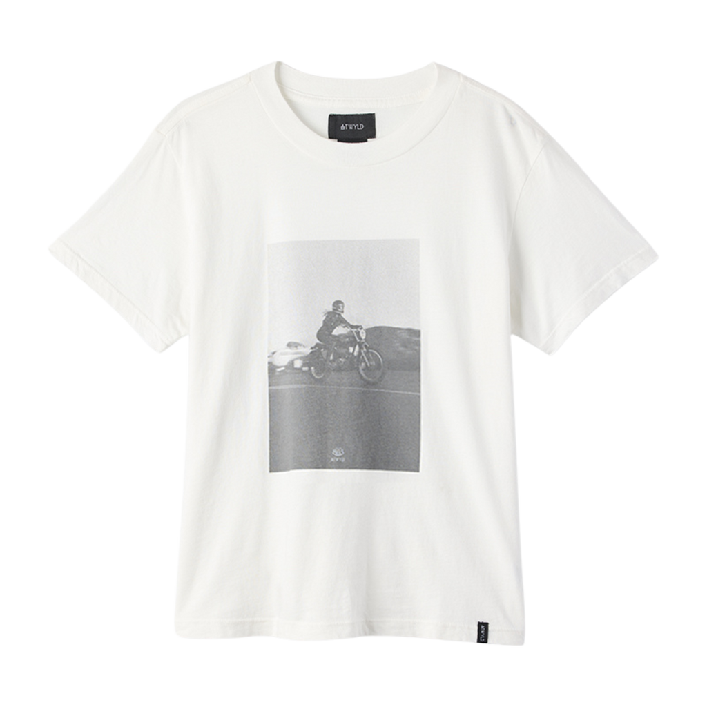 805 X ATWYLD Drag Racer Tee in 100% cotton white for women