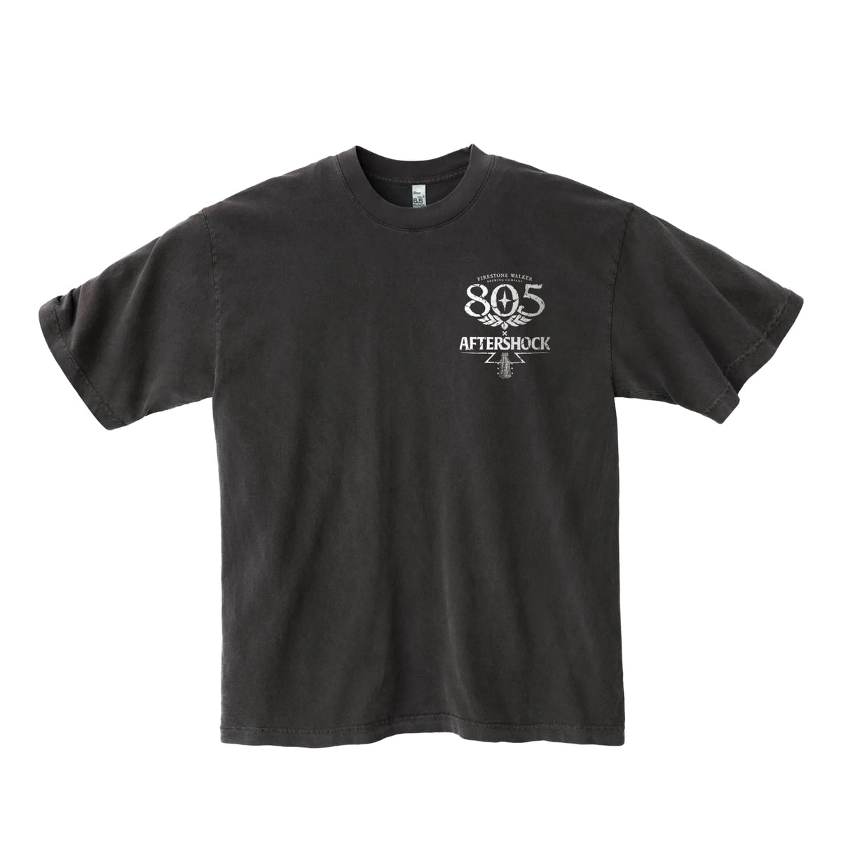 805 x Aftershock t-shirt, front view with small logo on left chest, faded black