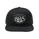 Firestone Walker 805 snapback hat, black with shield logo patch, front view