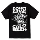 805 "Long Live Cold Beer" t-shirt, back print with wolf in racing helmet graphic, black