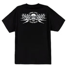 805 "Long Live Cold Beer" t-shirt, back print with tiger in helmet biting wrench graphic, checkered flags, black