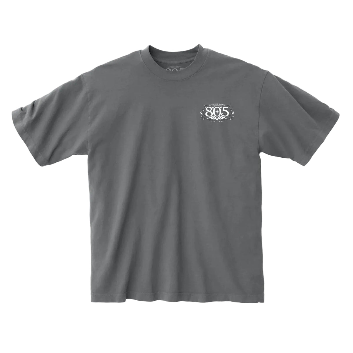 Front of Firestone Walker 805 t-shirt, small logo on left chest, gray