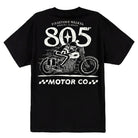 Firestone Walker 805 "Motor Co." t-shirt, back print with motorcycle racer graphic, black