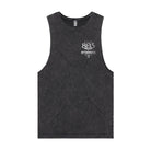 805 x Aftershock tank top, front view with small logo on left chest, acid-wash black