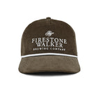 Front view of the brown corduroy Firestone Walker hat with the white embroidered FW monogram and Firestone Walker Brewing Company wordmark above a white rope trim.