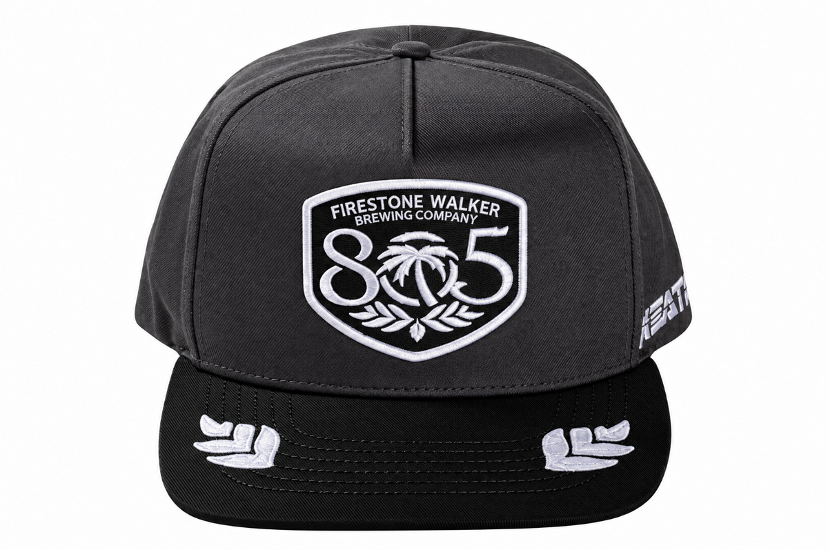 805 x Heat Wave "Properly Chill" hat, gray and black snapback with 805 logo patch, front view