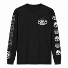 805 x Heat Wave "Properly Chill" long sleeve shirt, front view with 805 logo on left chest, sleeve prints repeat "Properly Chill" and 805 logo, black