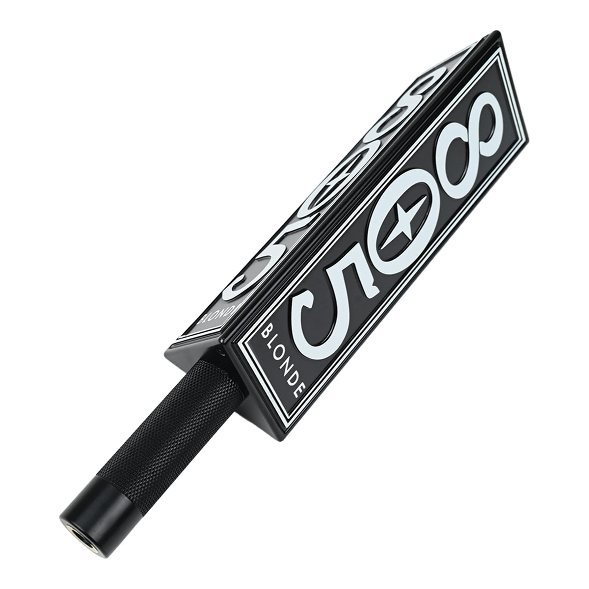 805 Blonde beer tap handle at angle, black square top with textured grip base