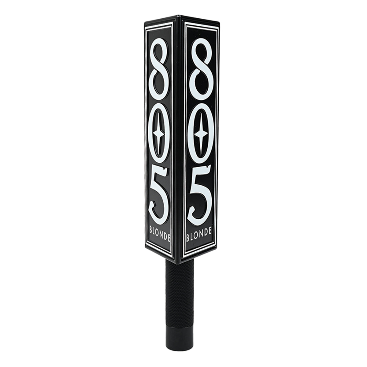 Black square beer tap handle with "805 Blonde" on two visible sides, textured grip base